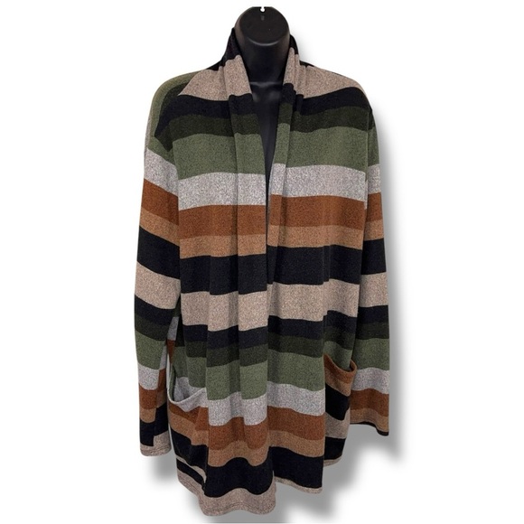 XXL Egs California Striped Cardigan Sweater Long Sleeve Earth Tones Green - Picture 1 of 12